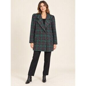 Westside Connection Women’s Plus 17/18 Plaid Tweed Wool Blend Pea Coat Lined